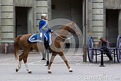 STOCKHOLM - JULY 23: Changing of the guard ceremony with the participation of the Royal Guard cavalry Editorial Stock Photo