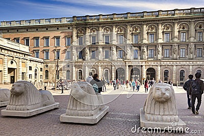 Stockholm Royal Palace Carved Bolards, Sweden Editorial Stock Photo