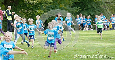 Princess Estelle and other kids running during the Generation PEP day in Hagaparken, to make kids be more physical active and more Editorial Stock Photo