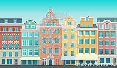 Stockholm - Stortorget place in Gamla stan. Stylized flat highly detailed illustration of an old European town Vector Illustration