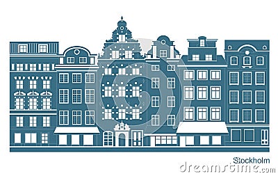 Stockholm - Stortorget place in Gamla stan. Stylized flat highly detailed illustration of an old European town Vector Illustration