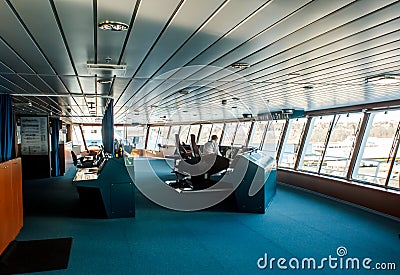 Ship control captain navigational bridge. Editorial Stock Photo