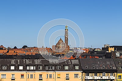 Engelbrekt Church towers above city rooftops Stock Photo