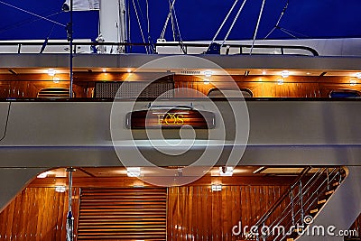 Stockholm, Sweden - June 11, 2019: Luxury three-masted sailing ship EOS at Skeppsbro quay in Stockholm Editorial Stock Photo