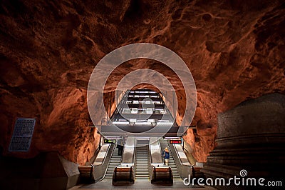 STOCKHOLM, SWEDEN - OCTOBER 3 2021: Inside incredibly beautiful metro Editorial Stock Photo