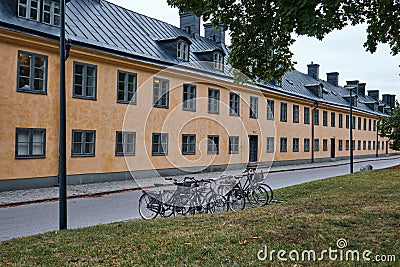 Old yellow traditional buildings of Skeppsholmen Stockholm Editorial Stock Photo