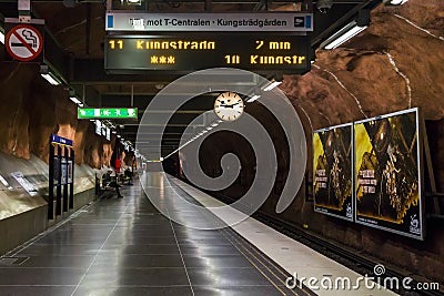 In the Stockholm Tunnelbana Editorial Stock Photo