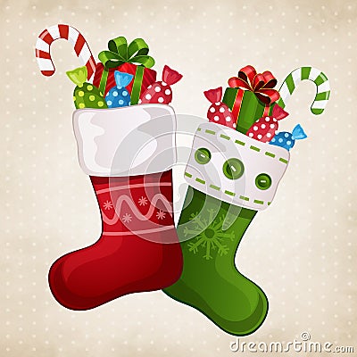 Stocking with gifts Vector Illustration