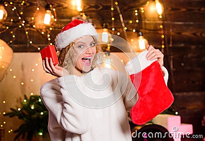 Stockings filled with many fun things, called Christmas stocking stuffers. Buy or knit your Christmas stocking and stuff Stock Photo