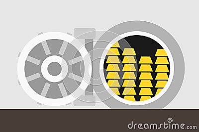 Stockpile of gold in the strongbox in the bank Vector Illustration