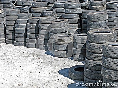 Stockpile of Used Tires. Stock Photo