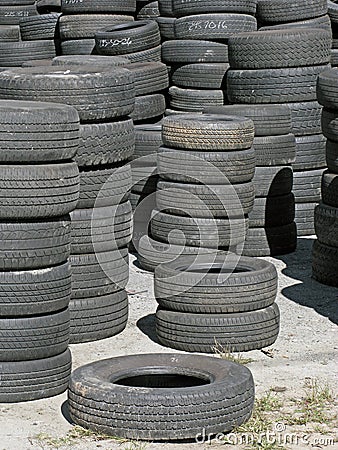 Stockpile of Used Tires. Stock Photo