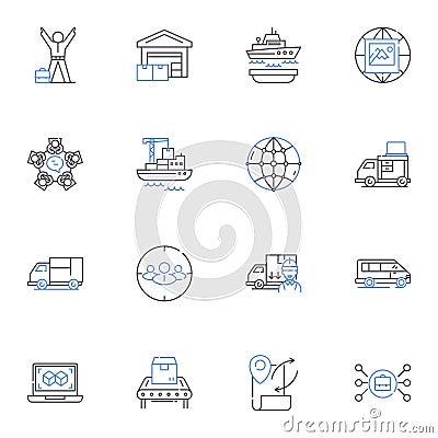 Stockpiling management line icons collection. Inventory, Storage, Supply, Logistics, Retention, Distribution Vector Illustration