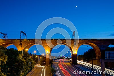 stockport viaduct tail lights Stock Photo