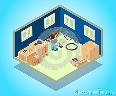 Stockroom concept banner, isometric style Vector Illustration