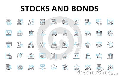 Stocks and bonds linear icons set. Asset, Dividend, Portfolio, Securities, Yield, Trading, Investment vector symbols and Vector Illustration