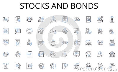 Stocks and bonds line icons collection. Innovation, Revival, Opportunity, Discovery, Venture, Progression, Breakthrough Vector Illustration