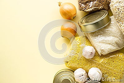 Stocks of cereals and canned food Stock Photo