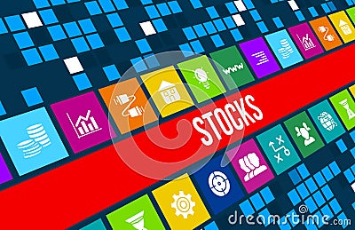 Stocks concept image with business icons and copyspace. Stock Photo