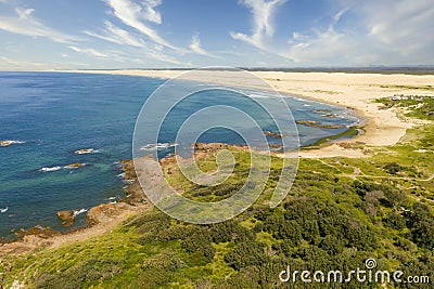 The Stockton Sand Dunes and Tasman Sea at Birubi Point in regional Australia Stock Photo