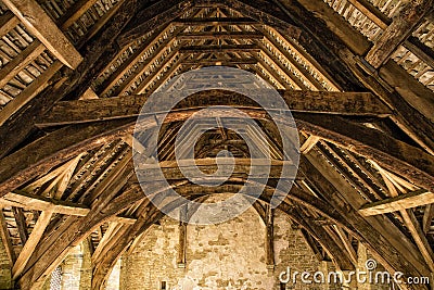 Stokesay Castle Roof Timbers, Shropshire, England. Stock Photo