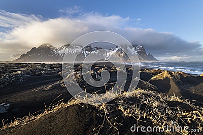 Stokksnes cape and Vestrahorn Mountain Stock Photo