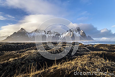 Stokksnes cape and Vestrahorn Mountain Stock Photo