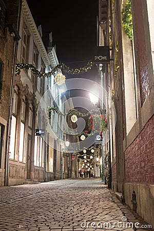 Stokstraat in Maastricht decorated for christmas Editorial Stock Photo