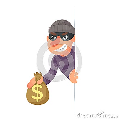 Stole money evil greedily thief cartoon rogue character bulgar design vector illustration Vector Illustration