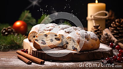 Stollen, a delightful addition to the Christmas table, a cherished German holiday pastry Stock Photo
