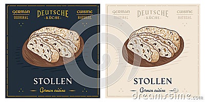 Stollen German fruit bread vintage retro illustration Vector Illustration