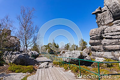 Stolowe Mountains National Park. Rock formations in Szczeliniec Wielki hiking trail near Kudowa-Zdroj, Lower Silesia, Poland Stock Photo