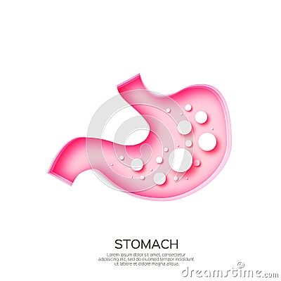 Stomach acid reflux, gastric acid in paper cut style. Water fluid. Indigestion and stomach pain problems. Human organ Vector Illustration