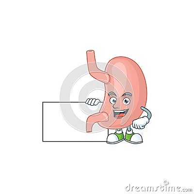 Stomach cartoon character concept Thumbs up having a white board Vector Illustration