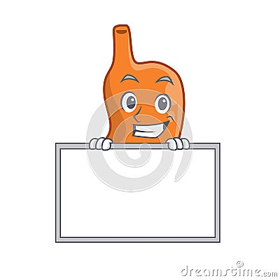 Stomach cartoon design style standing behind a board Vector Illustration