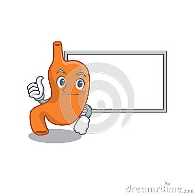 Stomach cartoon design with Thumbs up finger bring a white board Vector Illustration