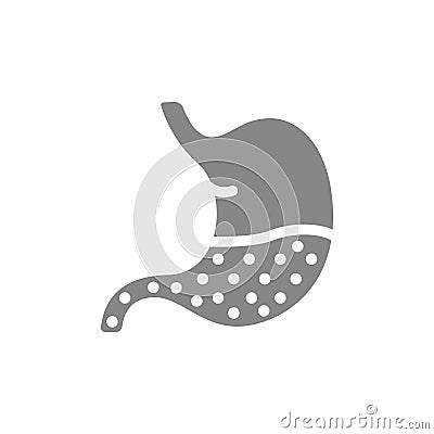 Stomach fire excessive acidity indigestion grey icon. Gastrointestinal tract diseases, reflux symbol Vector Illustration
