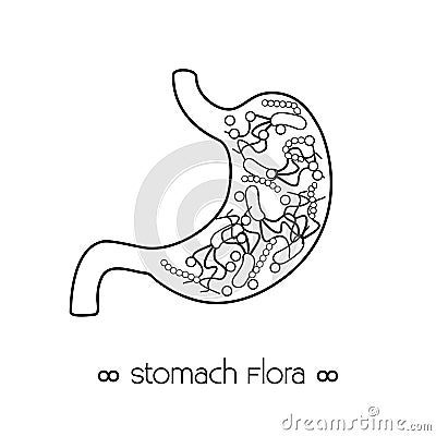 Stomach with helicobacter pylori black outline icon Vector Illustration