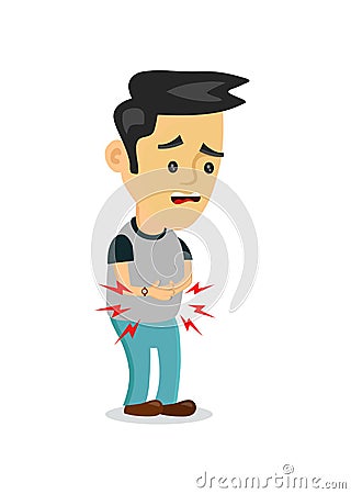 Stomachache, food poisoning, stomach problems.vector flat cartoon concept illustration of men character food poisoning or Vector Illustration