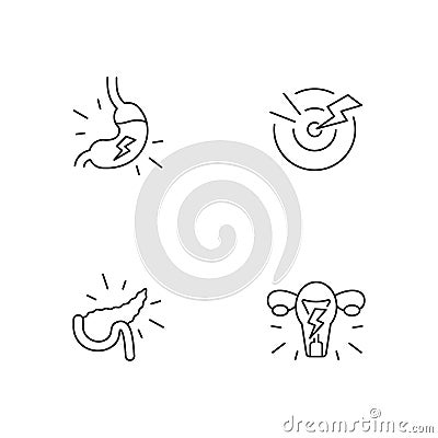 Stomachache linear icons set Vector Illustration