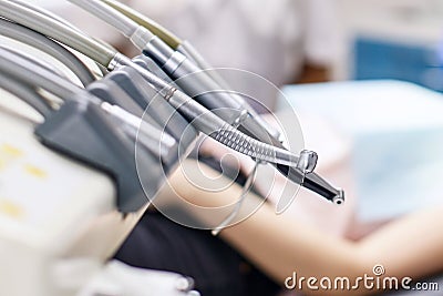 Stomatological instrument in dentists clinic close-up. Stock Photo