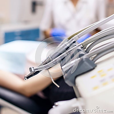 Stomatological instrument in dentists clinic close-up. Stock Photo