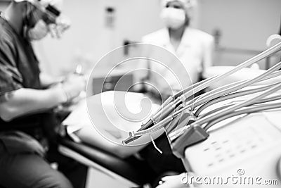 Stomatological instrument in dentists clinic close-up. Stock Photo