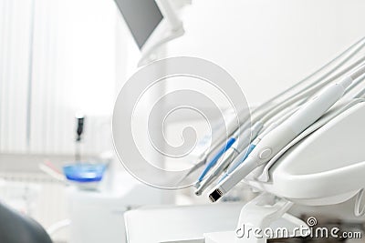 Stomatological instrument in the dentists clinic. Dental work in clinic. Operation, tooth replacement. Medicine, health Stock Photo