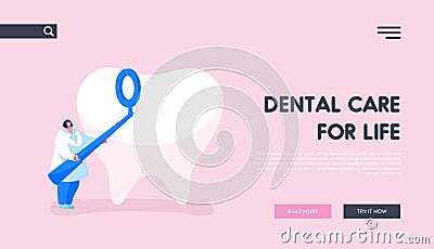 Stomatology Clinic, Dentistry Occupation, Caries Prevention or Treatment Landing Page Template Vector Illustration