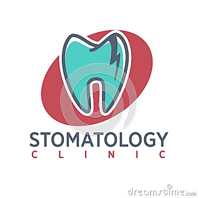 Stomatology clinic logo on oval background. Dentistry icon, toothpaste advertisement. Vector Illustration