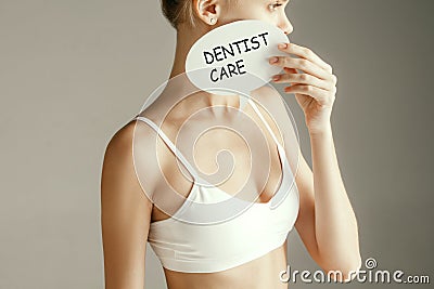 Stomatology concept, head and shoulders of woman Stock Photo