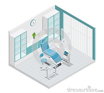 Stomatology Dentistry Isometric Cabinet Composition Vector Illustration