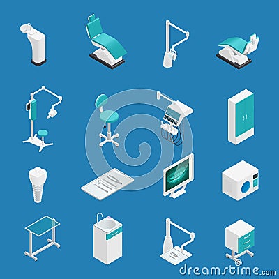 Stomatology Dentistry Isometric Icon Set Vector Illustration