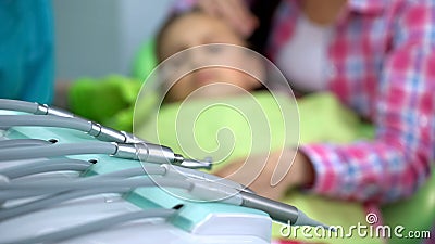 Stomatology equipment in modern clinic, drilling machine, pediatric dentistry Stock Photo